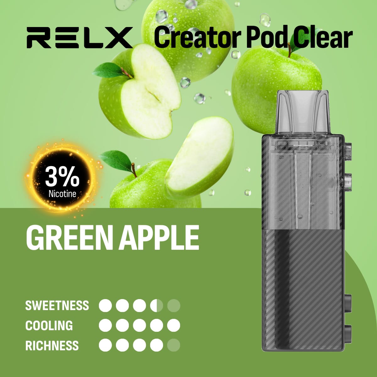 RELX Creator Pod Clear Green Apple 3% 1 RELX Creator Pod Clear Green Apple 3%