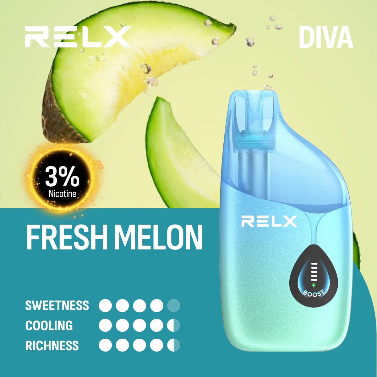 RELX Diva 30000 Puffs Fresh Melon 3% 1 RELX Diva 30000 Puffs Fresh Melon 3%