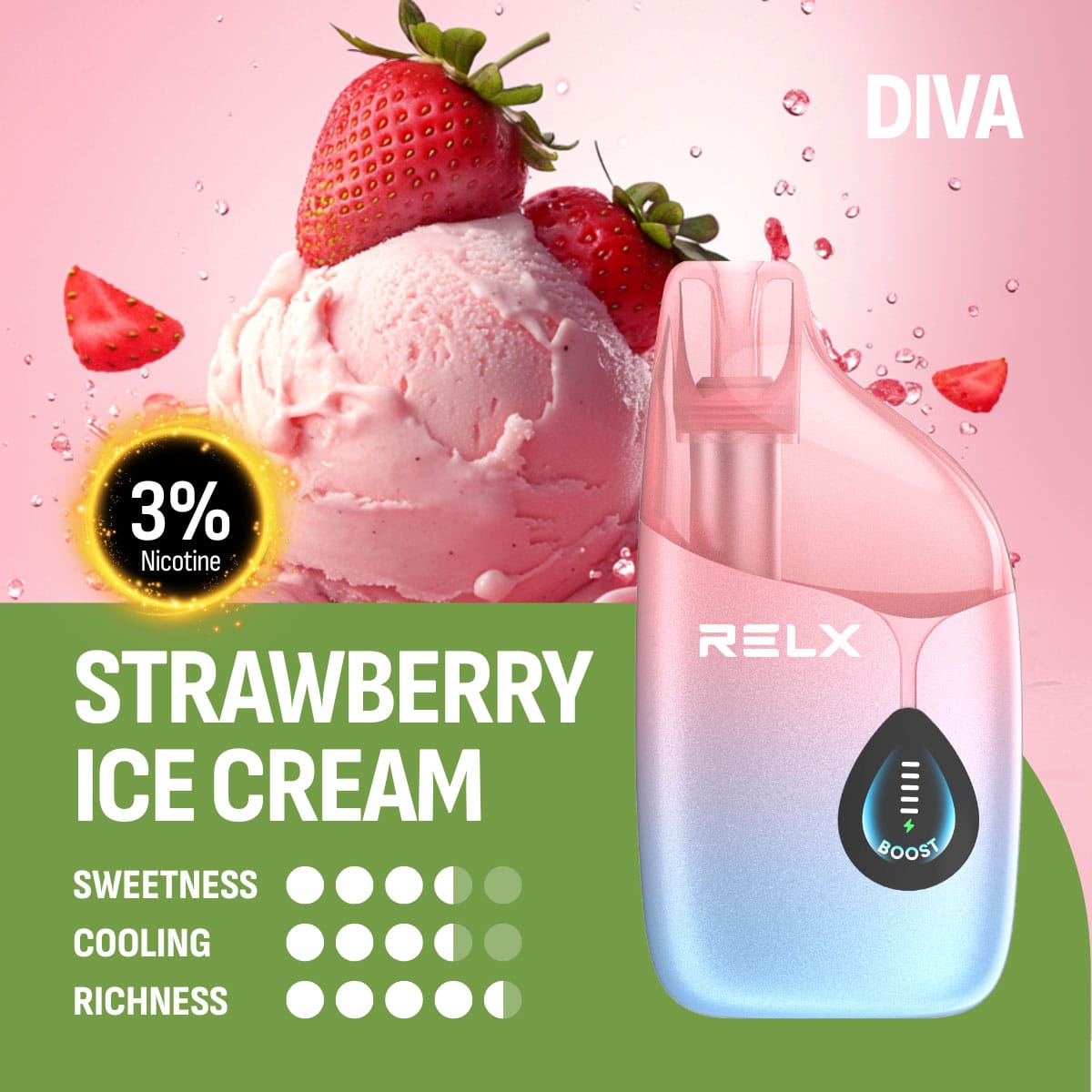 RELX Diva 30000 Puffs Strawberry Ice Cream 3% 1 RELX Diva 30000 Puffs Strawberry Ice Cream 3%